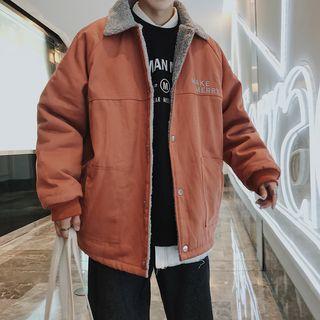 Fleece-lined Lettering Buttoned Jacket
