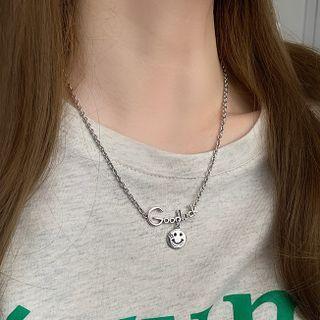 Smiley Lettering Pendant Alloy Necklace Xl1248 - Silver - One Size