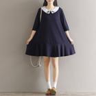 Embroidered Elbow-sleeve Collared Dress