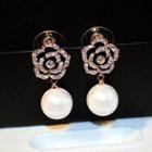 Faux Pearl Floral Drop Earring 1 Pair - Black - One Size