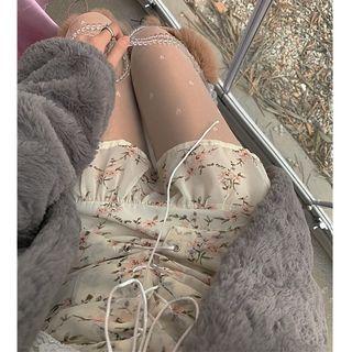 Long-sleeve Mock-neck Plain Top / Floral Print Sleeveless Dress