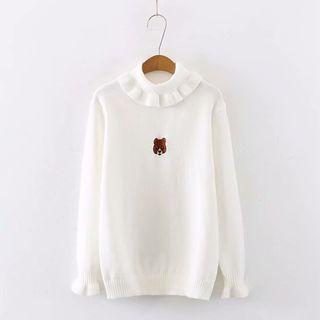 Bear Turtleneck Sweater White - One Size