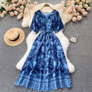 Round-neck Print Short-sleeve Dress