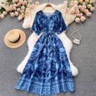 Round-neck Print Short-sleeve Dress