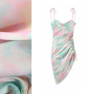 Tie-strap Drawstring Tie-dye Mini Dress