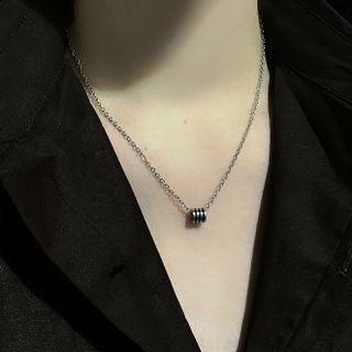 Striped Pendant Necklace Silver & Black - One Size