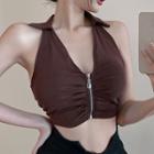 Collar Zipped Cropped Halter Top
