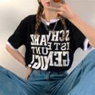 Short-sleeve Asymmetric Letter Print T-shirt Black - One Size