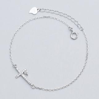 Rhinestone Cross Bracelet S925 Silver - Silver - One Size