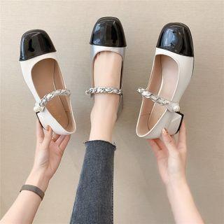 Panel Faux Leather Mary Jane Block Heel Pumps