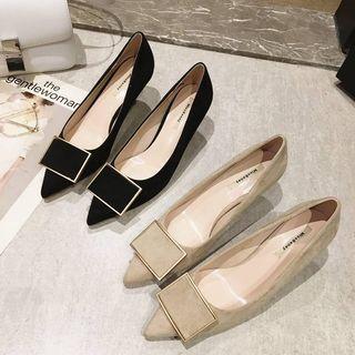 Buckle Pointed Toe Kitten Heel Pumps