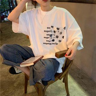 Short-sleeve Printed Loose-fit T-shirt White - One Size
