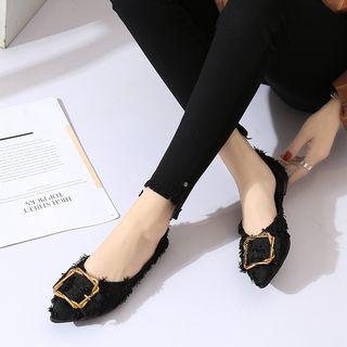 Fringed Fabric Buckled Pointed Flats