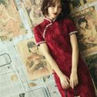 Patterned Lace Trim Short-sleeve Qipao