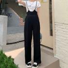 Short-sleeve Lettering T-shirt / Wide Leg Pants With Suspender