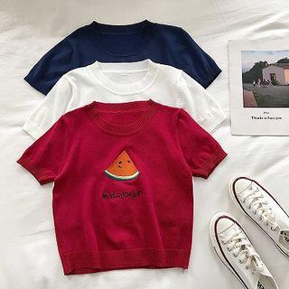 Watermelon Embroidered Short-sleeve Knit Top