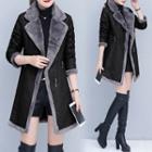 Faux Leather Furry-trim Zip Coat