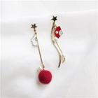 Non-matching Alloy Rabbit & Fan Bobble Dangle Earring 1 Pair - Stud Earrings - Red - One Size