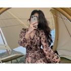 V-neck Long-sleeve Floral Print Dress