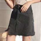 Irregular Hem Denim Mini A-line Skirt