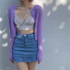 Lace Camisole Top / Slit Mini A-line Skirt / Cardigan