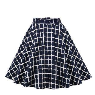 Belted Check A-line Skirt