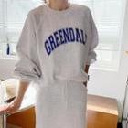 Letter Sweatshirt & Sweat Skirt Set Melange White - One Size