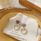 Faux Pearl & Glaze Heart Dangle Earring Pearl White Earrings - One Size