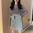 Perforated Knit Top / A-line Skirt
