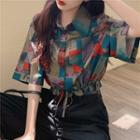 Short Sleeve Print Cropped Shirt As Shown In Figure - One Size