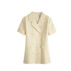 Short Sleeve Double-breasted Plain Dress
