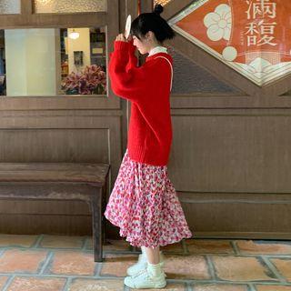 Long-sleeve T-shirt / Sweater / Floral-print Midi Dress