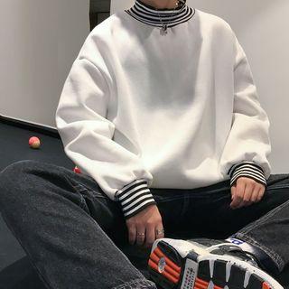 Striped Mock-neck Long-sleeve Loose-fit Sweatshirt