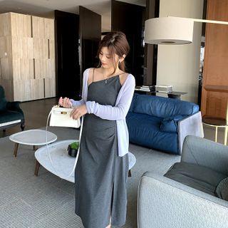 Split Suspender Skirt + Knit Jacket - Set Of 2