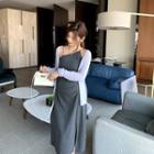 Split Suspender Skirt + Knit Jacket - Set Of 2