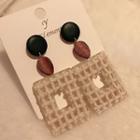 Wooden Bead & Square Dangle Earring 1 Pair - As Shown In Figure - One Size