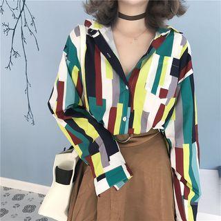 Color-block Long-sleeve Loose-fit Shirt