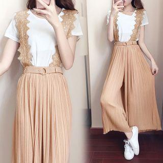 Set: Lace Strap Suspender Pants + T-shirt