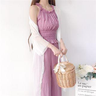 Chiffon Cardigan + Suspender Top + Pants Set