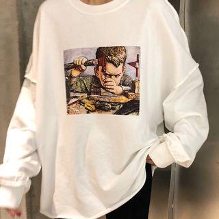 Cartoon Print Crewneck Pullover