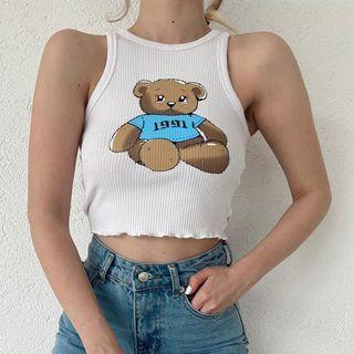 Bear Print Ribbed Tank Top