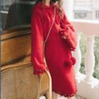 Set: Pom Pom Hooded Jacket + Straight-fit Midi Skirt