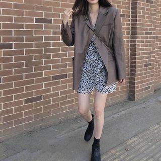 Plain Blazer / Patterned Strappy A-line Dress