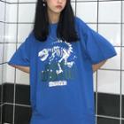 Printed Short-sleeve T-shirt Blue - One Size
