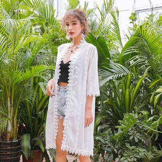 Lace Trim Chiffon Light Jacket White - One Size