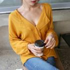Open-placket Balloon-sleeve Top