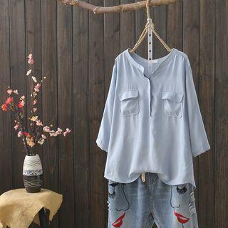 Pocket Detail Elbow-sleeve Blouse