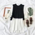 Cable Knit Vest / Long-sleeve Placket Dress
