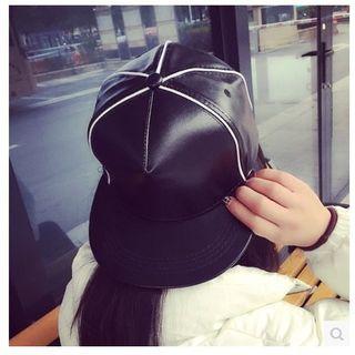 Panel Faux Leather Baseball Cap
