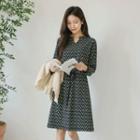 Mandarin-collar Tie-waist Floral Dress